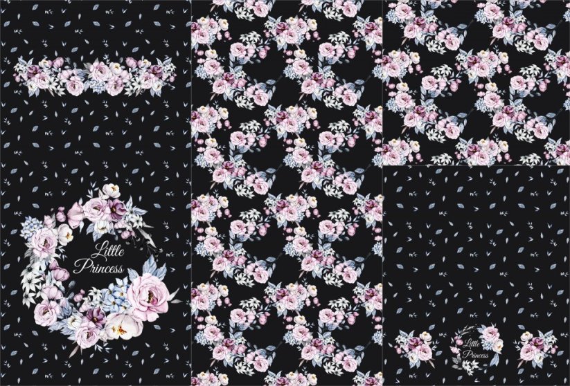 Mrazivé květy na černé - Nepromokavý panel na fusak