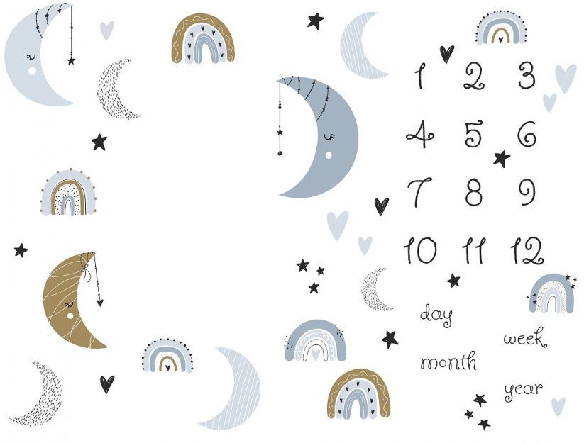 Měsíce a duhy - milníková deka (panel)